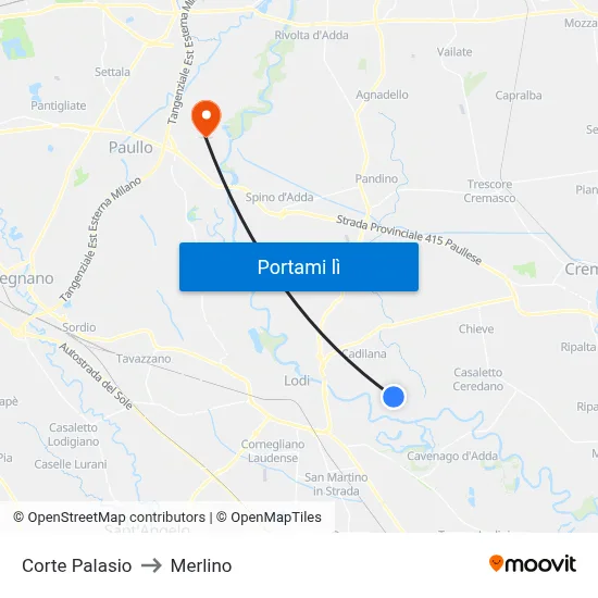 Corte Palasio to Merlino map