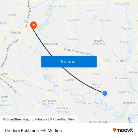 Credera Rubbiano to Merlino map