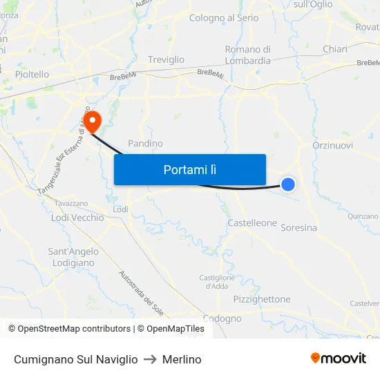 Cumignano Sul Naviglio to Merlino map