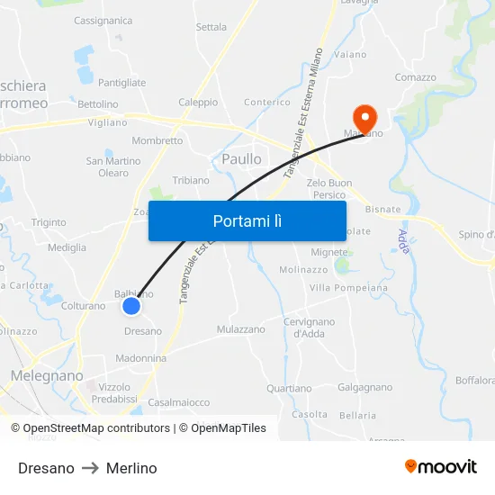 Dresano to Merlino map