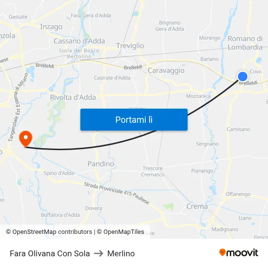 Fara Olivana Con Sola to Merlino map
