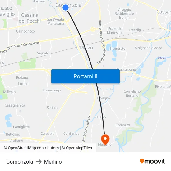 Gorgonzola to Merlino map
