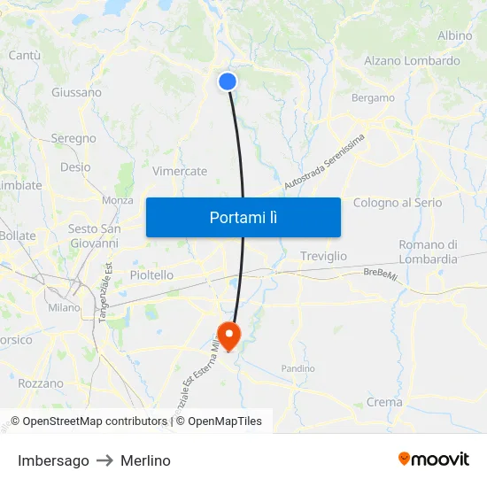 Imbersago to Merlino map