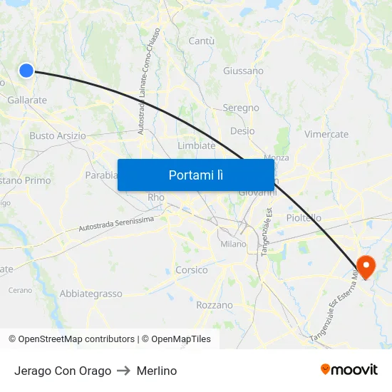 Jerago Con Orago to Merlino map