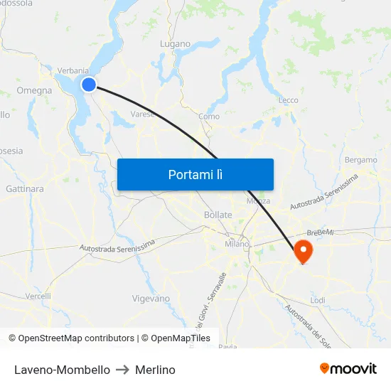 Laveno-Mombello to Merlino map
