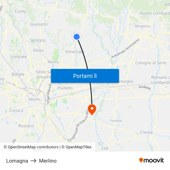 Lomagna to Merlino map
