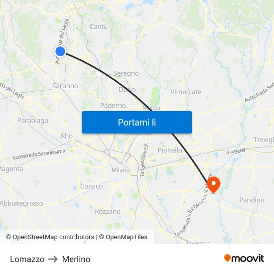 Lomazzo to Merlino map