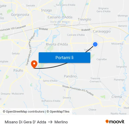 Misano Di Gera D' Adda to Merlino map