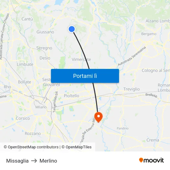 Missaglia to Merlino map