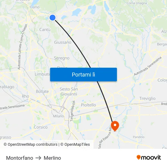 Montorfano to Merlino map