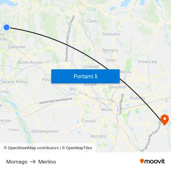 Mornago to Merlino map