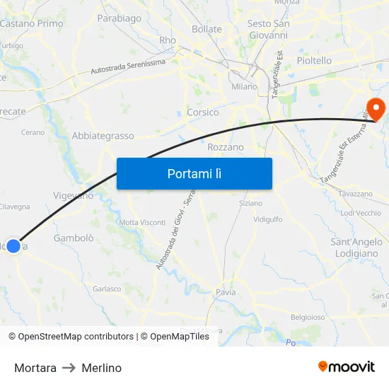 Mortara to Merlino map