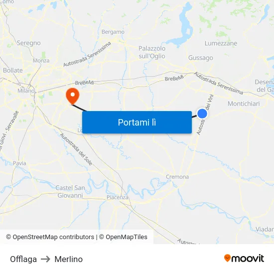 Offlaga to Merlino map