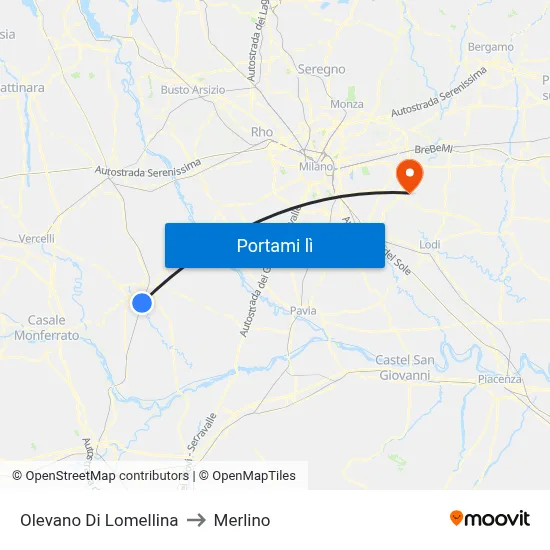 Olevano Di Lomellina to Merlino map