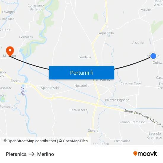 Pieranica to Merlino map