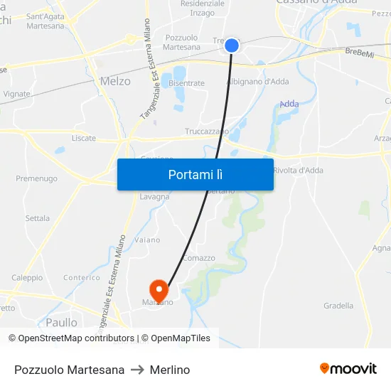 Pozzuolo Martesana to Merlino map