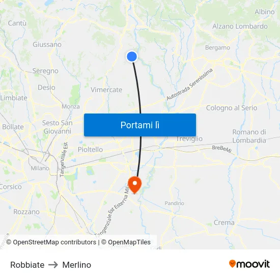 Robbiate to Merlino map
