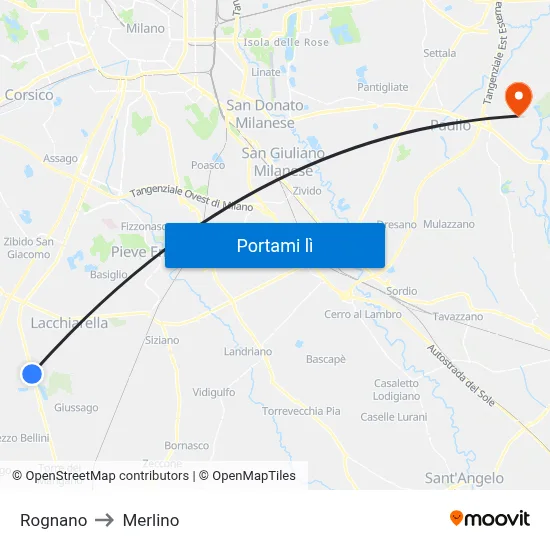 Rognano to Merlino map