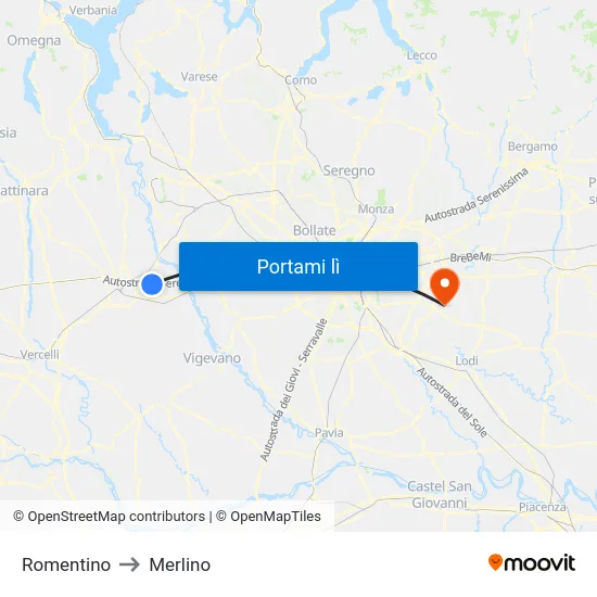 Romentino to Merlino map
