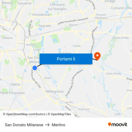 San Donato Milanese to Merlino map