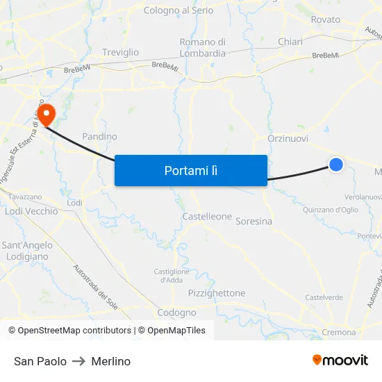 San Paolo to Merlino map