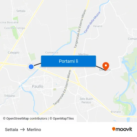 Settala to Merlino map