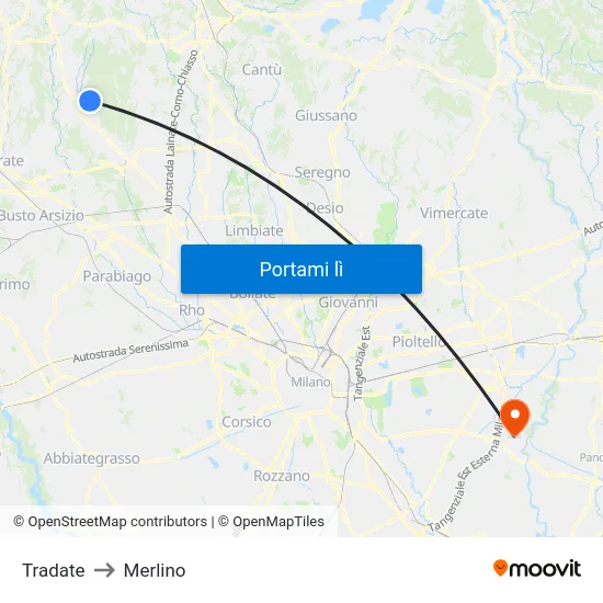 Tradate to Merlino map