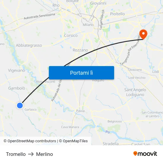 Tromello to Merlino map