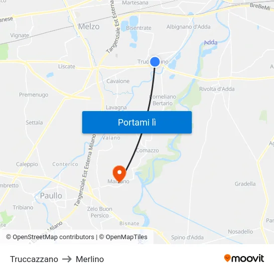 Truccazzano to Merlino map