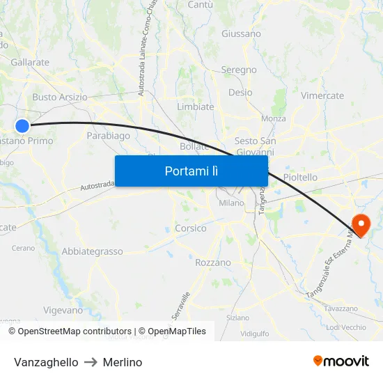 Vanzaghello to Merlino map