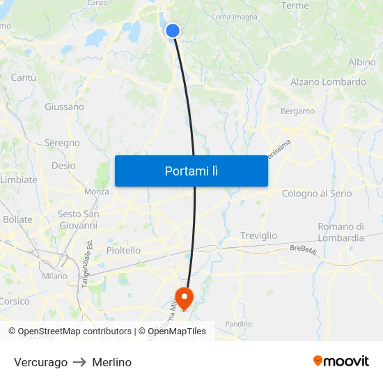 Vercurago to Merlino map