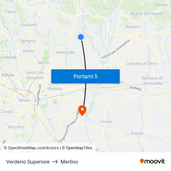 Verderio Superiore to Merlino map