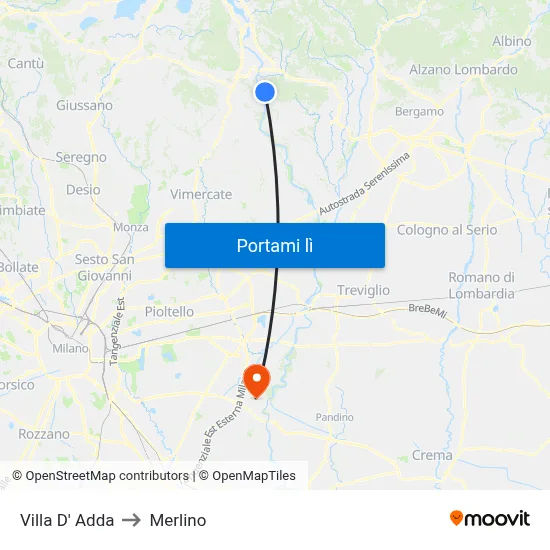 Villa D' Adda to Merlino map