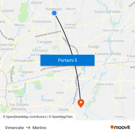 Vimercate to Merlino map