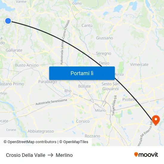 Crosio Della Valle to Merlino map