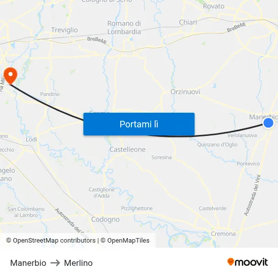 Manerbio to Merlino map