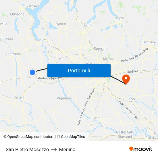 San Pietro Mosezzo to Merlino map