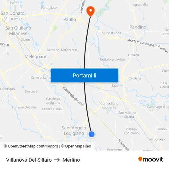 Villanova Del Sillaro to Merlino map