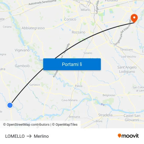 LOMELLO to Merlino map