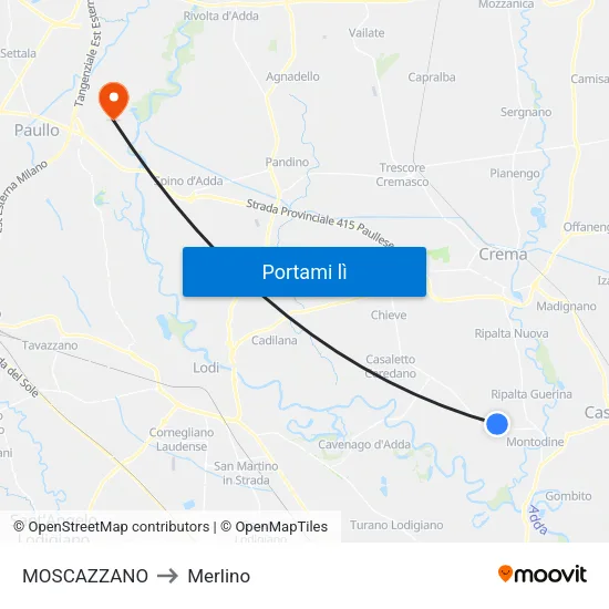 MOSCAZZANO to Merlino map