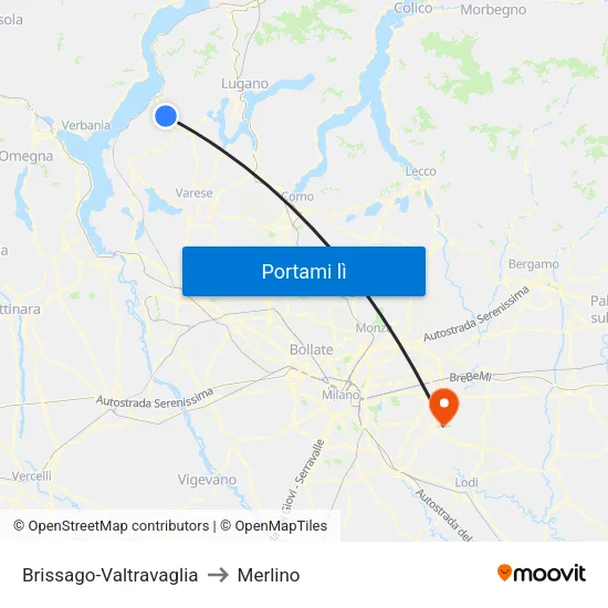 Brissago-Valtravaglia to Merlino map