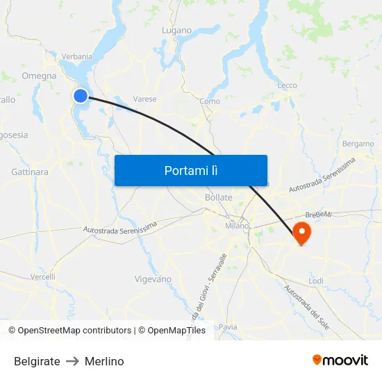 Belgirate to Merlino map