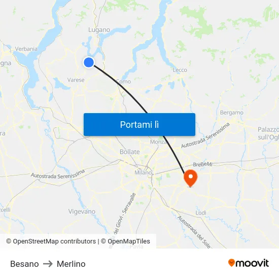 Besano to Merlino map