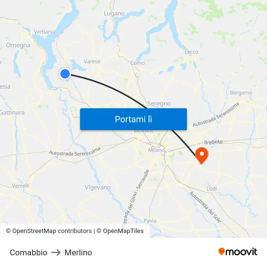 Comabbio to Merlino map