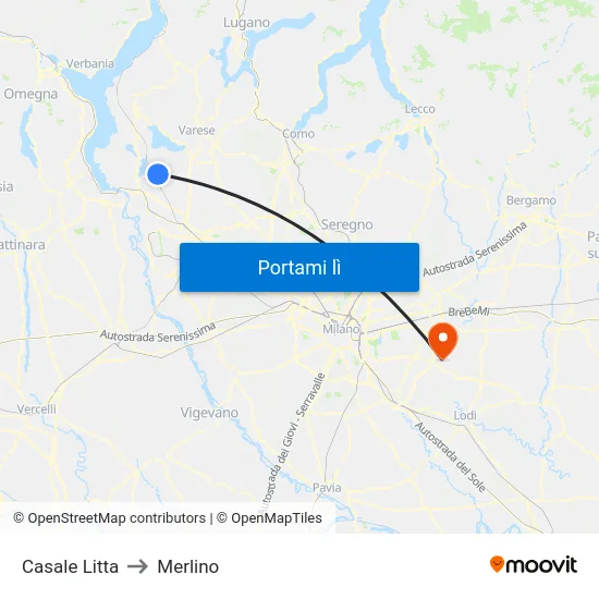 Casale Litta to Merlino map