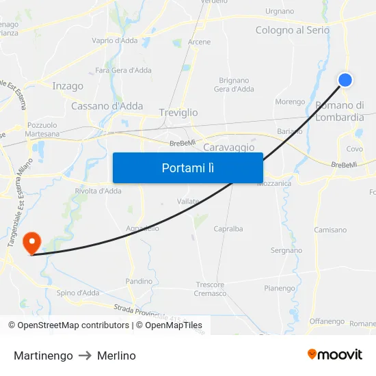 Martinengo to Merlino map