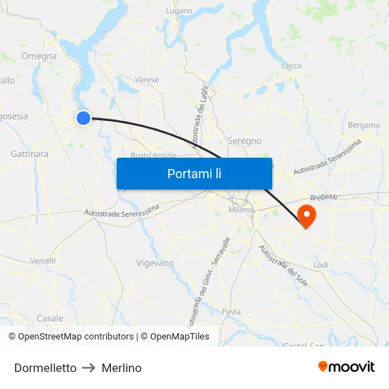 Dormelletto to Merlino map