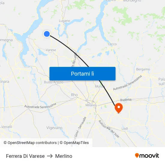 Ferrera Di Varese to Merlino map