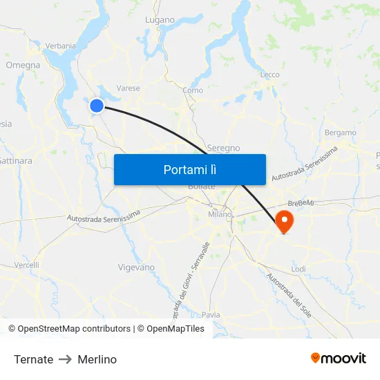 Ternate to Merlino map