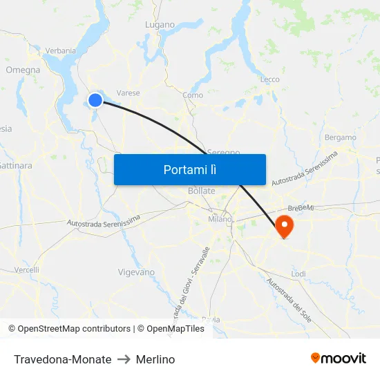 Travedona-Monate to Merlino map
